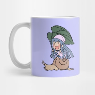 I draw happy mini squid girl riding a snail with leaf umbrella / Shinryaku Ika Musume Mug